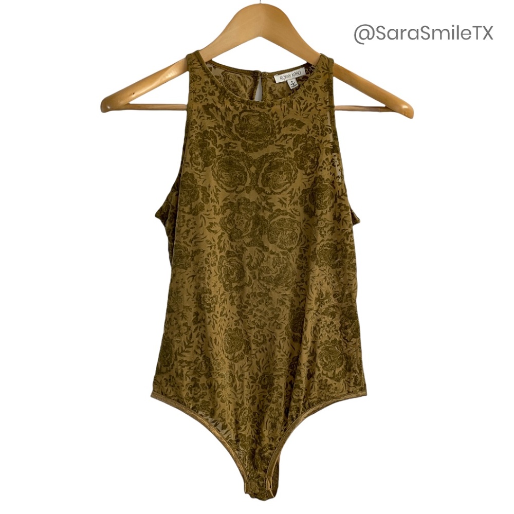 RONNY KOBO COLLECTION Semi-Sheer Floral Brushed Velvet Sleeveless Bodysuit
